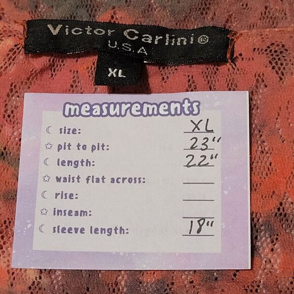 VICTOR CARLINI Floral Lace Top Sz XL Lettuce Trim 90s 2000s Watercolor Pink - Picture 2 of 8